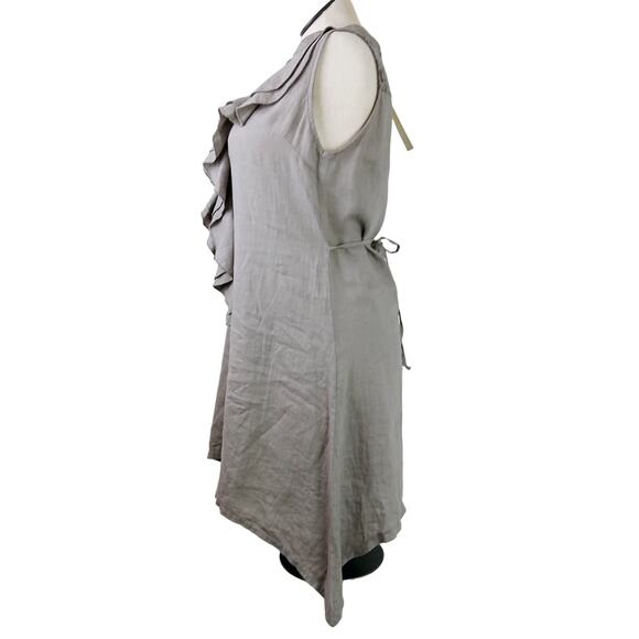 Terzo Millennio Women's SZ 12/M/44 Linen Sleeveless Ruffle Front Dress Back Lace - Picture 4 of 9